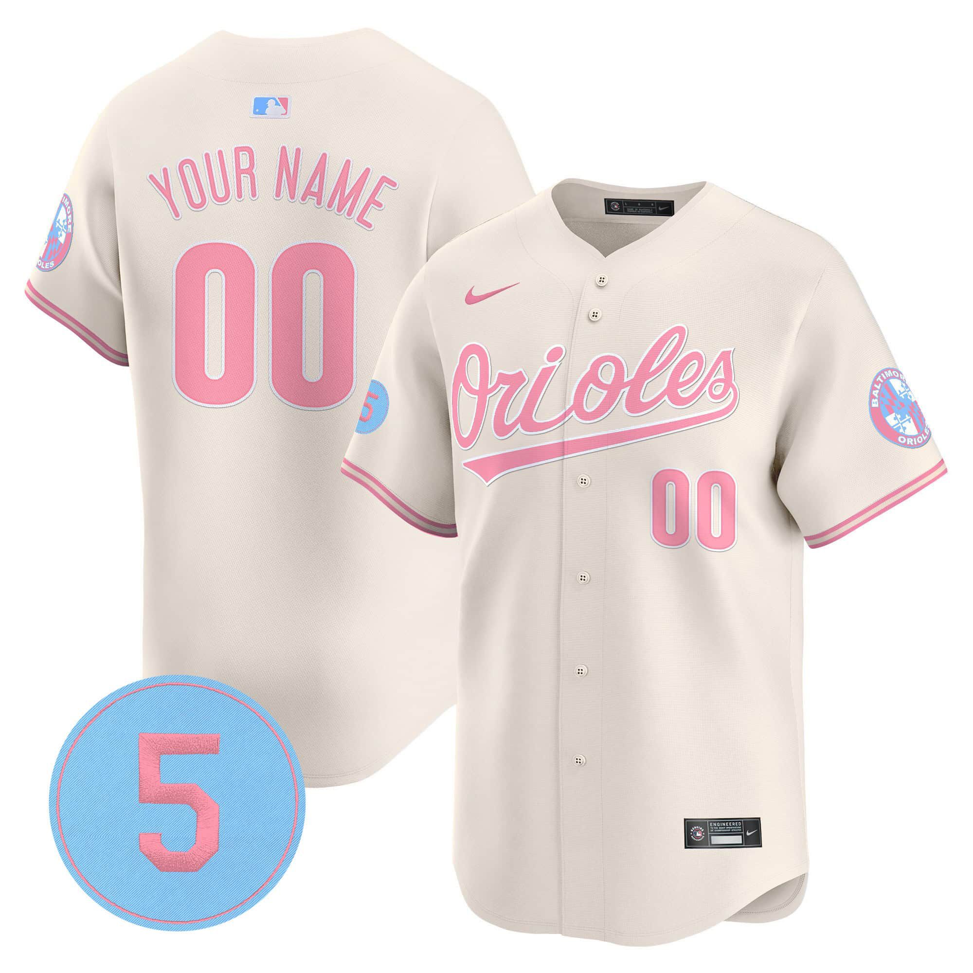 Men Baltimore Orioles Cream 2024 Nike Bubblegum Robinson Patch Vapor Premier Limited Custom MLB Jersey->customized mlb jersey->Custom Jersey